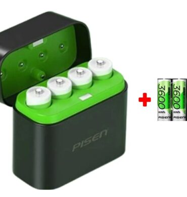 Pisen Chargeur de batterie rechargeable AA5 3600mWh Li-ion 1,5 V + 4 batteries AA 3600mWh
