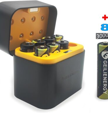 Geilienergy Chargeur de batterie Piles rechargeables AA 1,5 V au lithium avec lot de 8 piles AA rechargeables 1,5 V 3000 mWh, longue durée, avec boîte de rangement et de charge
