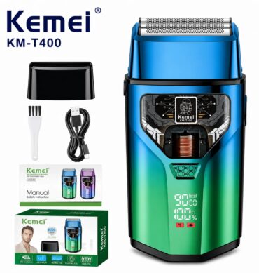 Kemei Rasoir professionnel Etanche KM-T400 –9000 tr/min avec moteur à lévitation magnétique, vert