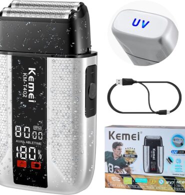 Kemei Rasoir electrique professionnel à grille T402 pour hommes, étanche IPX7, avec écran LED et double fonction à 3 vitesses réglables