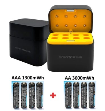 Sidande Boitier chargeur multifonction pour piles au lithium AA, AAA (5.0 V, 3A) avec rangement Avec 8piles inclus